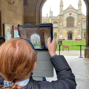 Year 8 student in Cambridge photographing buildings for their Architecture Project
